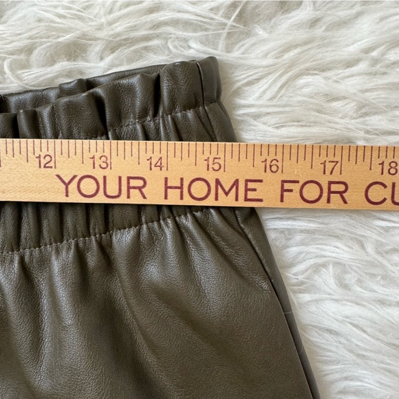 Anthro olive faux leather pant wide leg lounge pant trouser style elastic waist - Picture 3 of 11